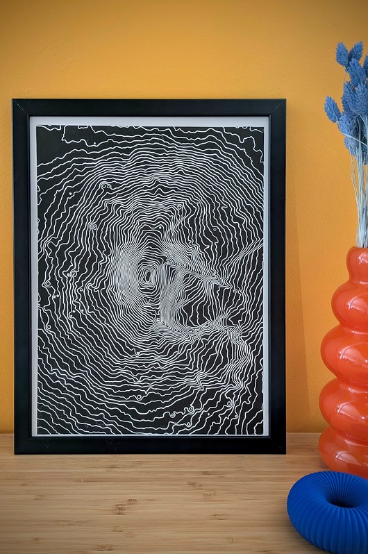 Ręcznie drukowany linoryt Anatomia Wulkanu 30x40cm