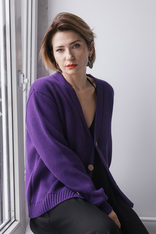 Obszerny kardigan z guzikami, indygo