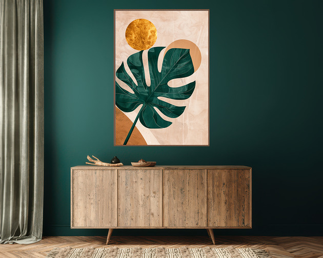 Liście monstery - Plakat, druk - Chiński Orient, Harmonia Zen, Wabi Sabi #129