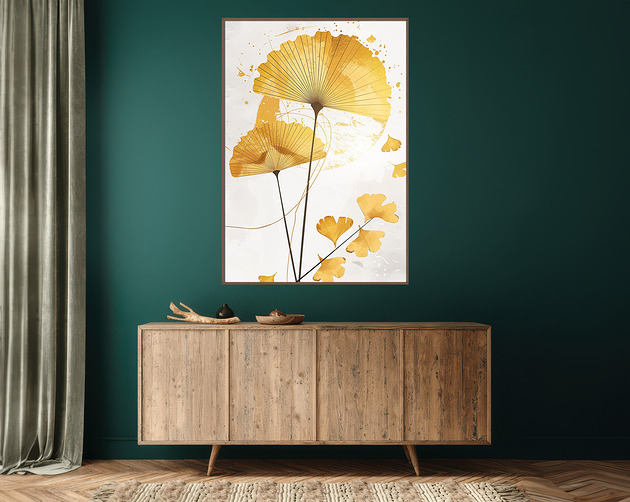 Liście miłorzębu - Plakat, druk - Chiński Orient, Zen, Wabi Sabi #140