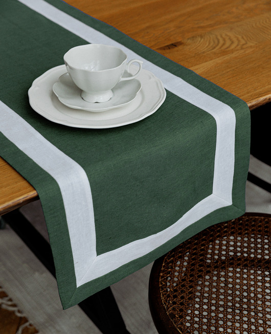 Zielony Lniany Bieżnik EMMA