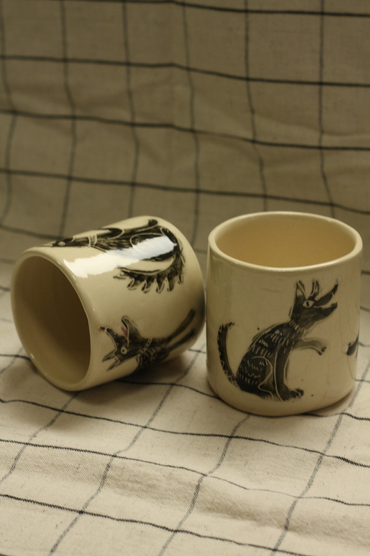 Duża czarka w pieski, ceramika ręcznie robiona, zabawne pieski