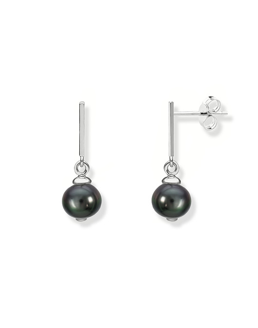 Kolczyki srebrne patyczek z czarną perłą naturalną