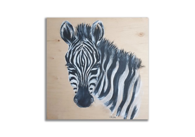 Obraz ręcznie malowany na desce 60x60 Zebra