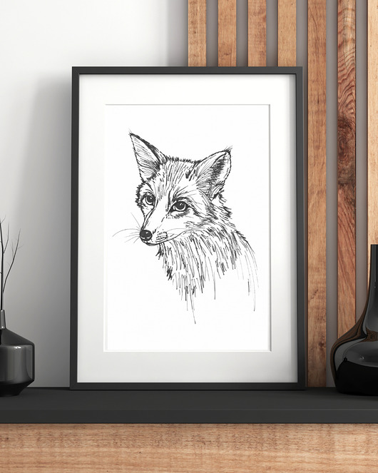 Ręcznie rysowany obrazek - cienkopis A4 - lis