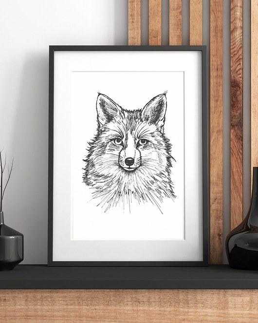 Ręcznie rysowany obrazek - cienkopis A4 - lis