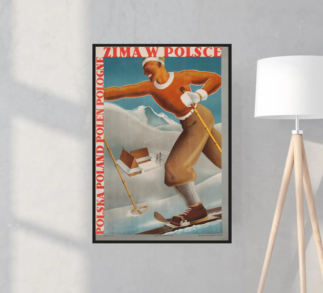 Plakat zima w polsce 50x70 retro vintage narty góry