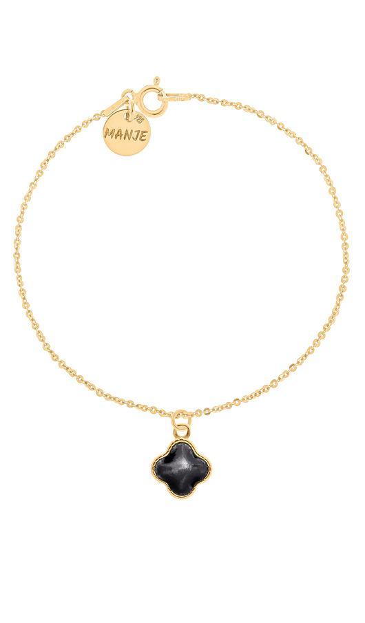 Pozłacana bransoletka z koniczyną z czarną emalią