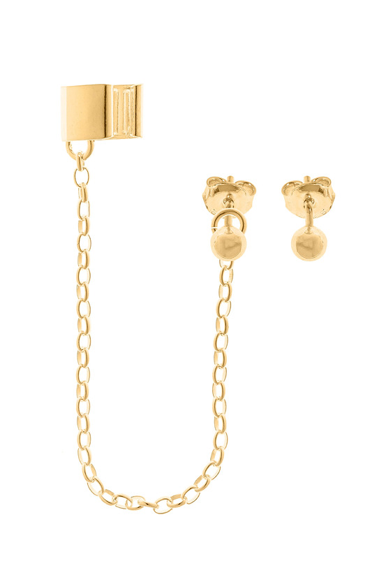 Pozłacana nausznica z łańcuszkiem i kolczykami kuleczkami