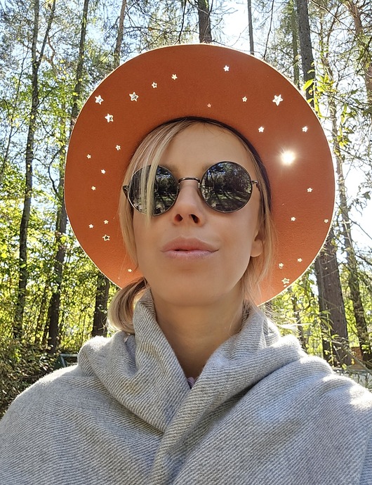 Pomarańczowy kapelusz boho, kapelusz z ażurowymi Gwiazdami, kapelusz na ślub