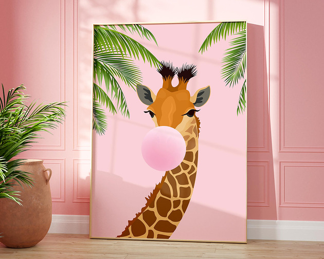 Plakat Żyrafa w Różowym Nastroju
