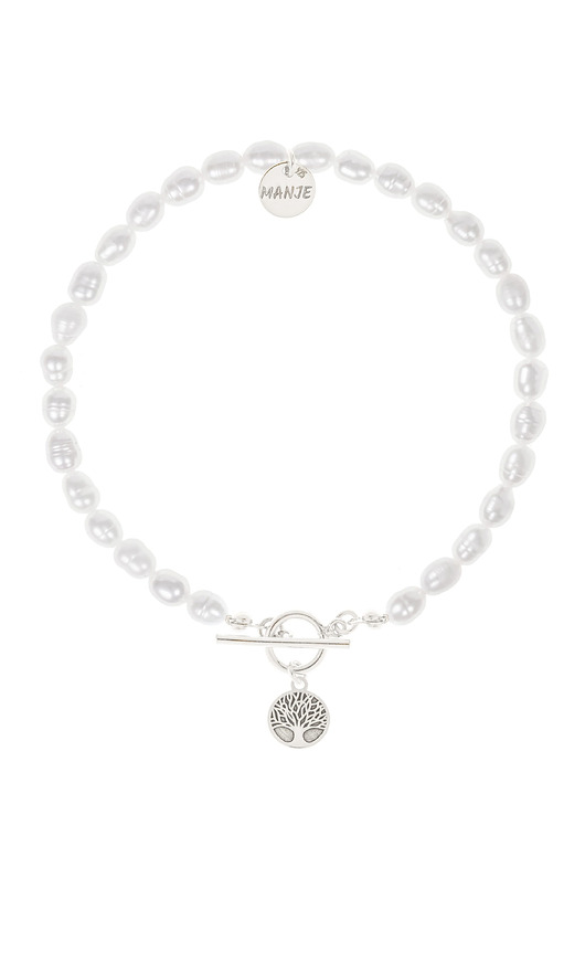 Bransoletka z pereł ze srebrnym grawerowanym drzewkiem