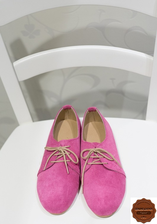 Zamszowe, skórzane buty damskie Oxford