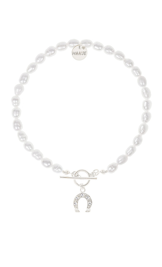 Bransoletka z pereł ze srebrną podkową i kryształkami