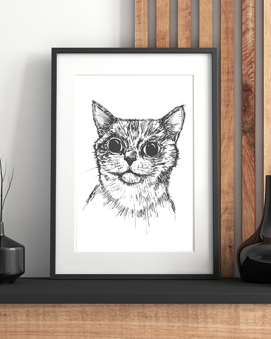 Ręcznie rysowany obrazek - cienkopis A4 - kot