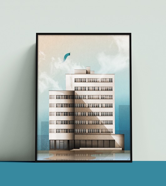 Plakat Polskie Linie Oceaniczne, Gmach ZUS w Gdyni