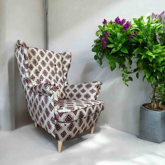 Fotel uszak Indiana Jones we wzory etniczne, welurowy