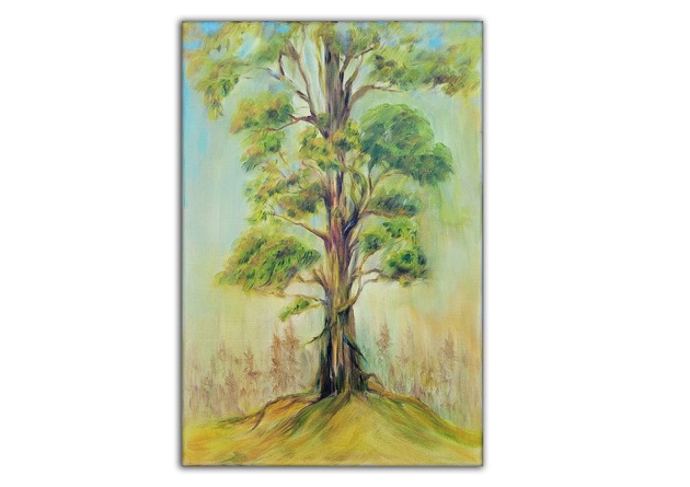 Obraz olejny ręcznie malowany 40x60 cm autorski oryginalny las drzewo