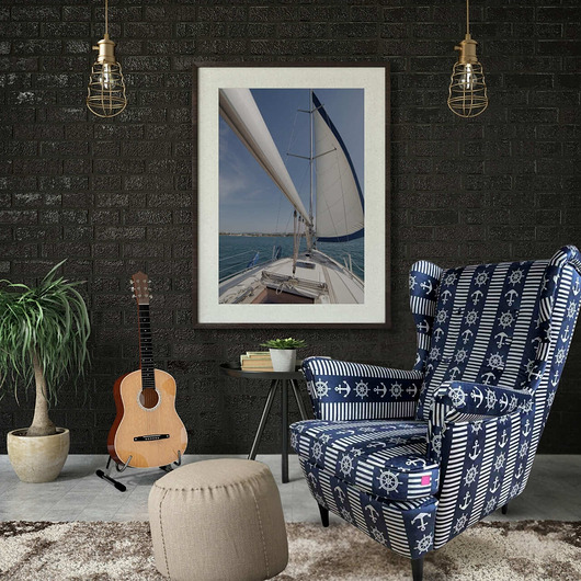 Fotel uszak Kapitan we wzory, welurowy