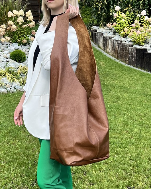 Duża skórzana damska torba - worek