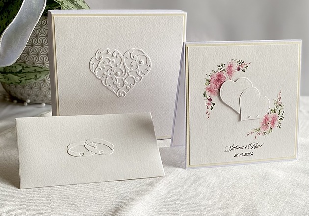 Elegancka kartka ślubna z pudełkiem i kopertą, WP 54