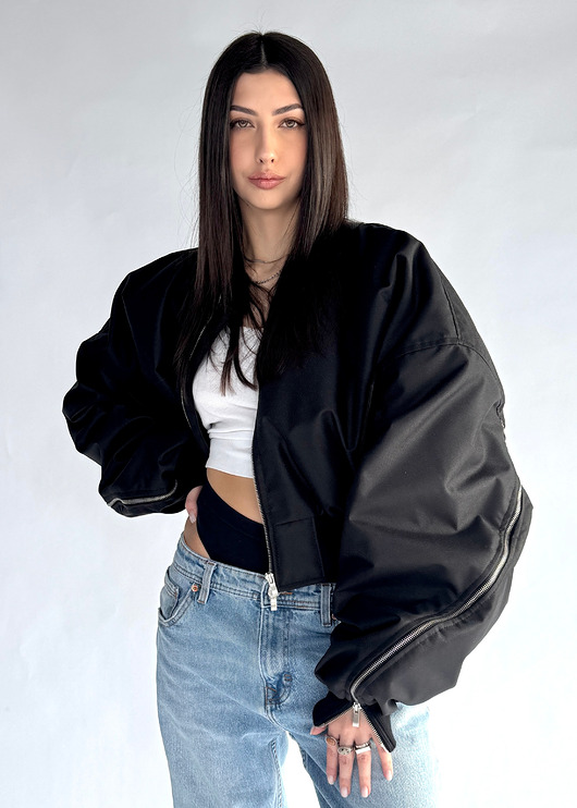 Krótka kurtka bomber czarna zipper