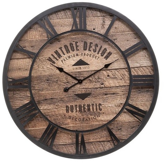 Duży zegar ścienny drewno, metal Vintage 80 cm