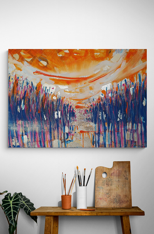 Obraz ręcznie malowany na płótnie 70x100 cm - Błysk zachodu