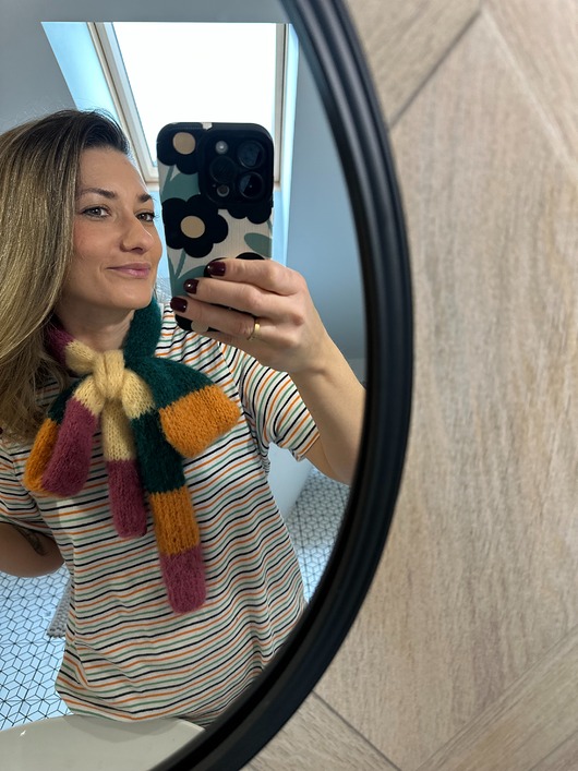 Szalik robiony ręcznie na drutach Alpaka i jedwab Kolorowy