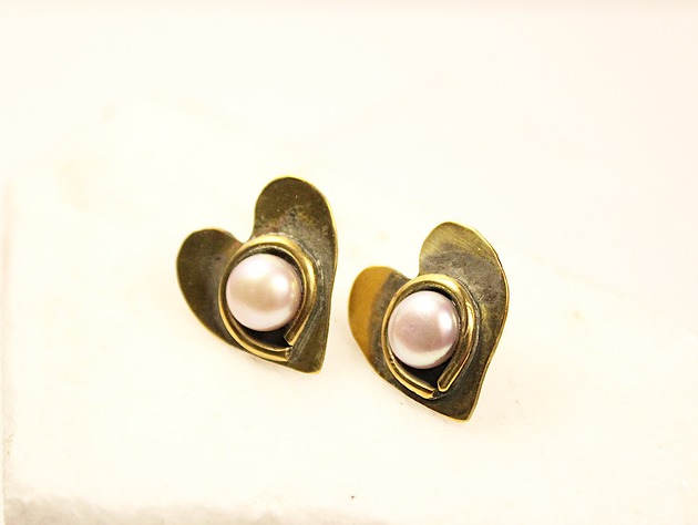 Kolczyki mosiężne z naturalną Perłą