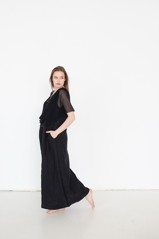 Sukienka lniana elegancka z tiulem