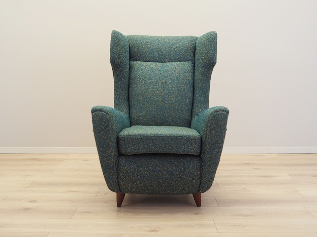 Fotel zielony, włoski design, lata 70, produkcja: Włochy