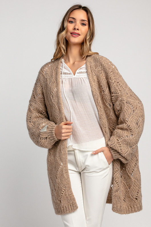 Ażurowy kardigan oversize F1971 latte