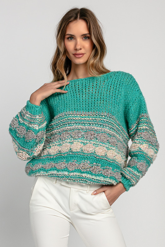 Luźny kolorowy sweter F1820 zielony