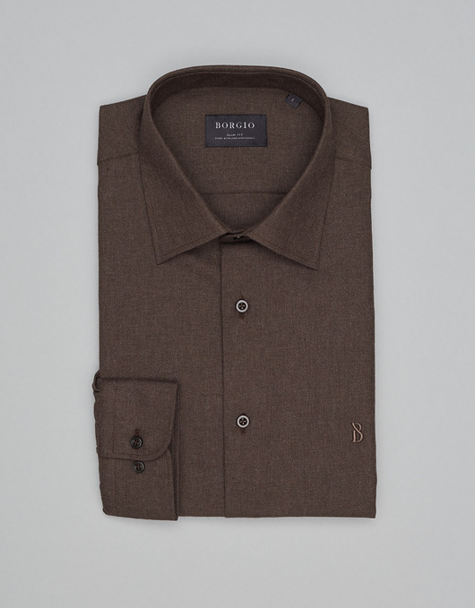 Męska koszula flumeri 00517 brąz slim fit
