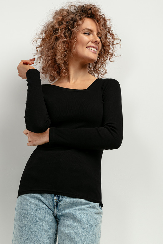 Bluzka z dzianiny prążkowej, T421, czarna