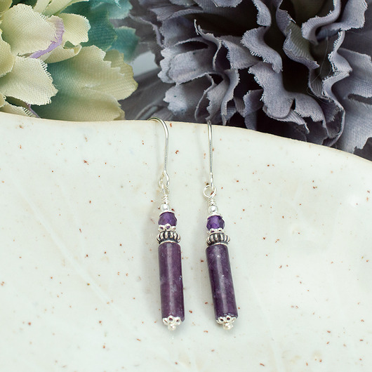 Lepidolit, srebro próby 925, fioletowe, eleganckie kolczyki