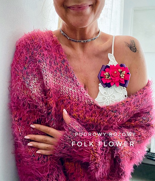 Brosza z kolekcji FOLK Flowers z kolorowym kwiatem New