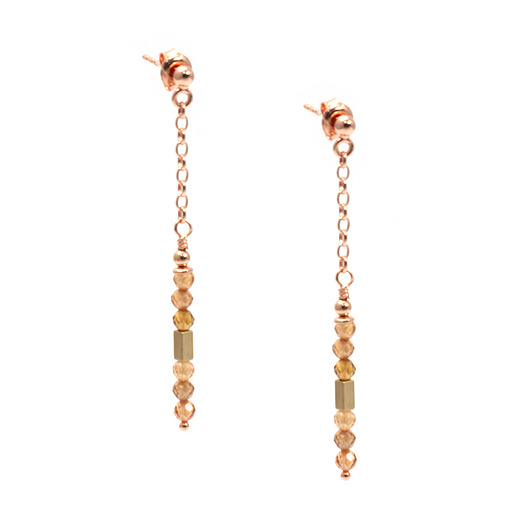 Eleganckie, długie kolczyki, pozłacane srebro 925, cyrkonie, brzoskwiniowe