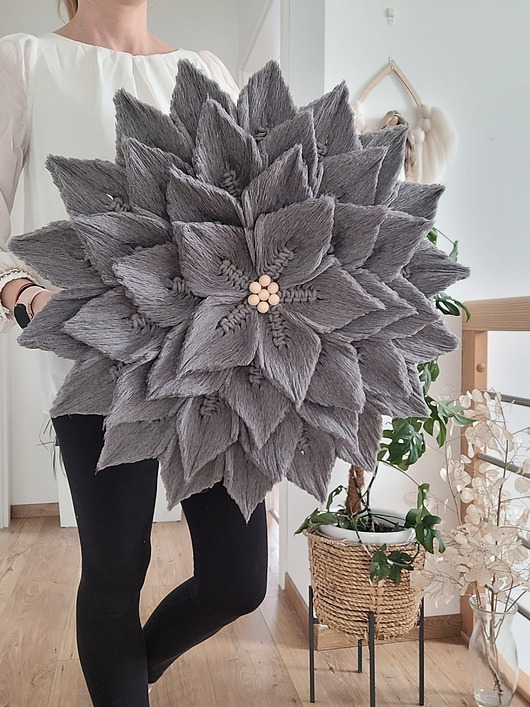Boho kwiat makrama na ścianę grey stone szary 60cm