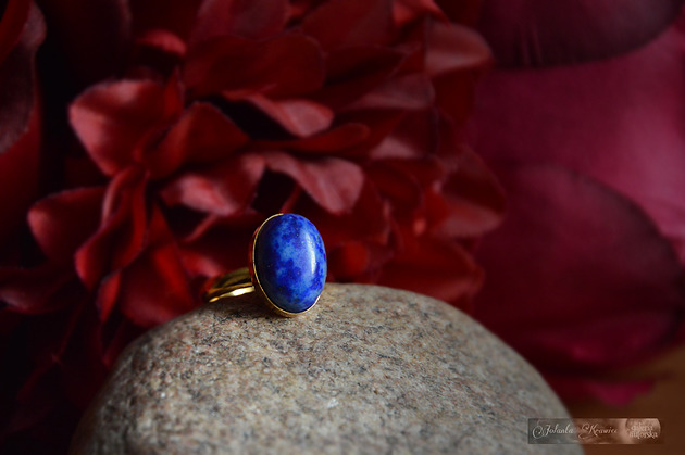 Lapis Lazuli Pierścionek Srebro 24K złoto