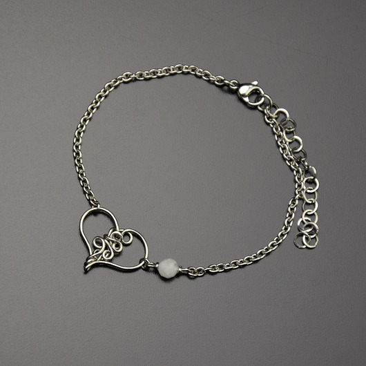 Bransoletka serce kamień księżycowy wire wrapping