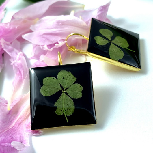KOLCZYKI - BLACK Lucky clover (koniczyna)