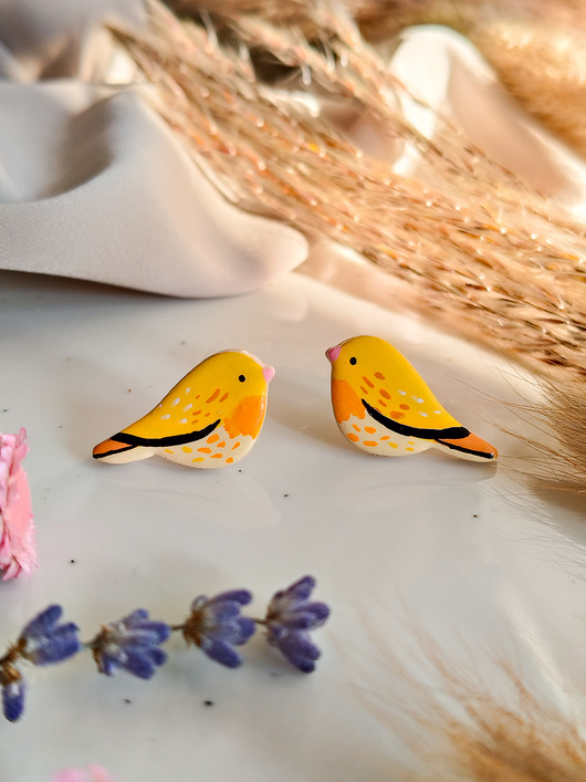 Kolczyki kanarki z wizerunkiem ptaszka akcesoria z ptakami w kolorze żółtym