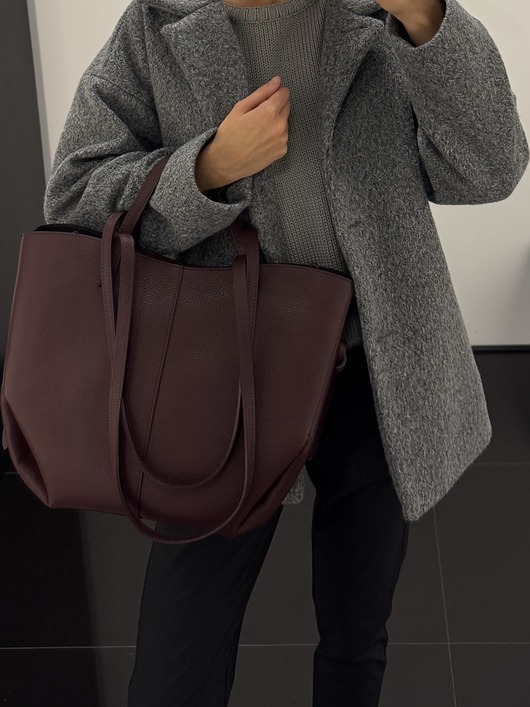 Duża torebka burgundowa z podwójnymi uszami SKÓRZANA