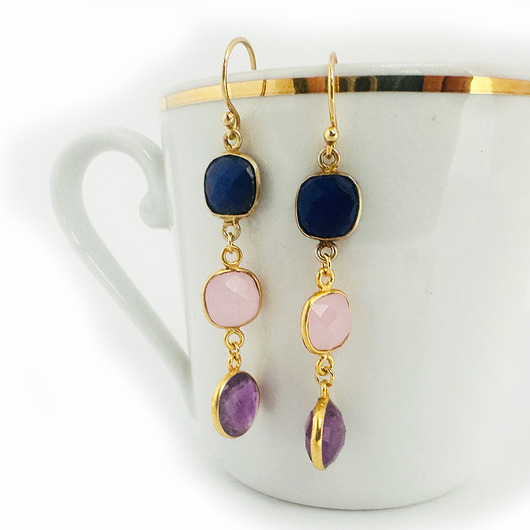 SPARKLE IN PINK- róż fiolet, kolczyki ametyst, srebro pozłacane