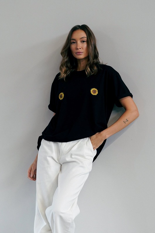 T-shirt Voila Czarny Słonecznik