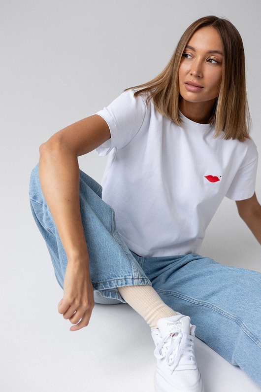 T-shirt Crop-Voila Biały Usta