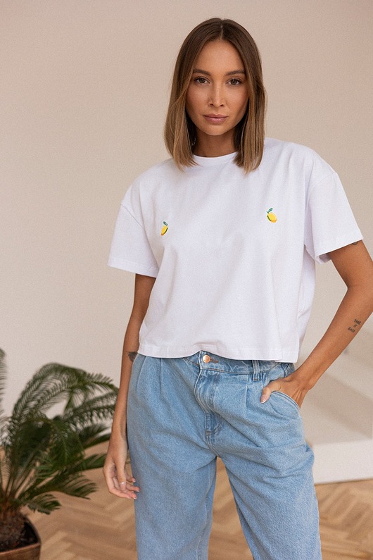 T-shirt Crop-Voila Biały Cytryny