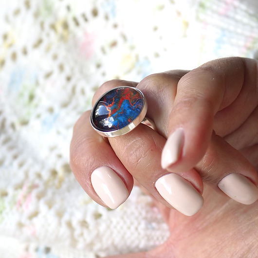 Pierścionek PIERŚCIONEK ZE SREBRA ze szkłem baltic marble